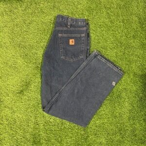 90s Carhartt Mens Relaxed Fit Dark Wash Denim Jeans 34x32